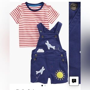 Boden Striped T-Shirt & Blue Aeroplane Overalls
